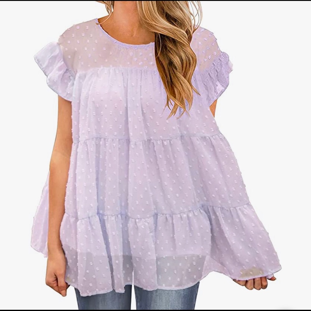 Lavender loose ruffle summer shirt euc szL